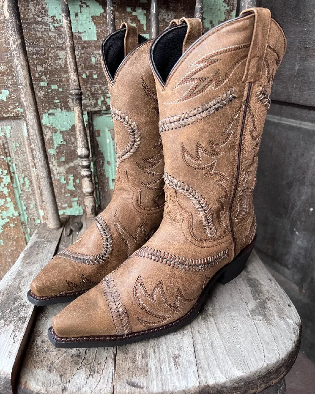 Men's cowboy boots with a tooled leather designLaredo Men's Lawry Leather Tan Snip Toe Cowboy Boots 68422