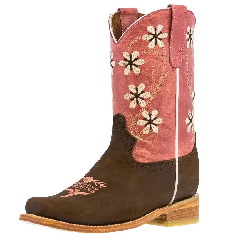 Men's cowboy boots with a leather lining for comfortKids FLR8 Pink Western Cowboy Boots Floral Leather - Square Toe Men's cowboy boots with a leather lining for comfortKids FLR8 Pink Western Cowboy Boots Floral Leather - Square Toe