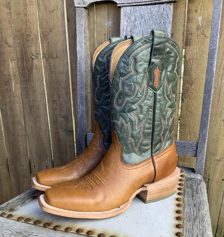 Men's genuine leather cowboy boots with a pointed toeCorral Men's Honey Brown & Green Tapered Square Toe Cowboy Boots A4224 Men's genuine leather cowboy boots with a pointed toeCorral Men's Honey Brown & Green Tapered Square Toe Cowboy Boots A4224