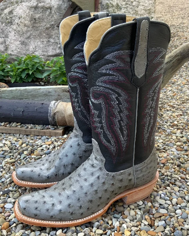 Western - style men's cowboy boots with intricate stitchingR. Watson Men's Serpentine Bruciato Full Quill Ostrich Square Toe Cowboy Boots RW4518-1 Western - style men's cowboy boots with intricate stitchingR. Watson Men's Serpentine Bruciato Full Quill Ostrich Square Toe Cowboy Boots RW4518-1