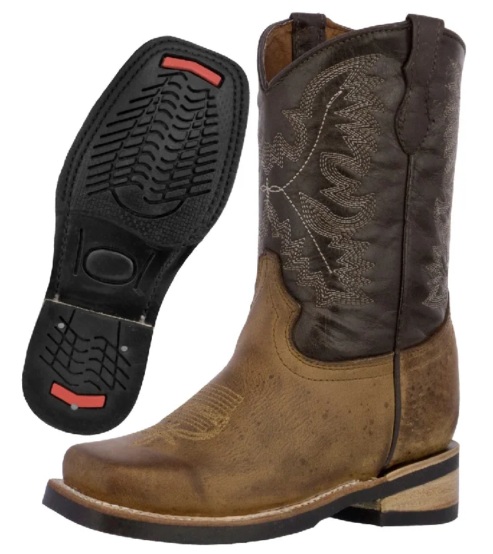 Western - style men's cowboy boots with intricate stitchingKids Unisex Distress Leather Western Wear Boots Rustic Brown Rodeo Square Botas Western - style men's cowboy boots with intricate stitchingKids Unisex Distress Leather Western Wear Boots Rustic Brown Rodeo Square Botas