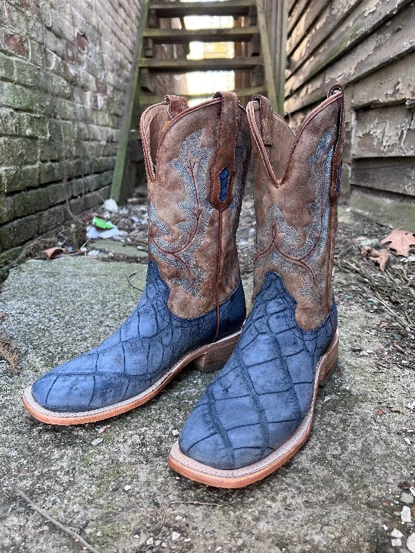 Men's cowboy boots with a snake - skin textureCorral Men’s Blue Sueded Alligator Wide Square Toe Cowboy Boots A4220 Men's cowboy boots with a snake - skin textureCorral Men’s Blue Sueded Alligator Wide Square Toe Cowboy Boots A4220