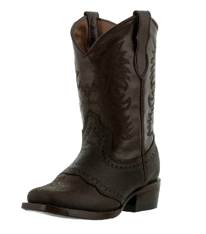 Men's cowboy boots with a tooled leather designKids Grizzly Brown Western Cowboy Boots Leather - Square Toe Men's cowboy boots with a tooled leather designKids Grizzly Brown Western Cowboy Boots Leather - Square Toe