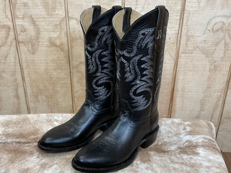 Men's cowboy boots with a decorative inlayR. Watson Men's Black Sinatra Cowhide R Toe Cowboy Boots RW7006-3 Men's cowboy boots with a decorative inlayR. Watson Men's Black Sinatra Cowhide R Toe Cowboy Boots RW7006-3