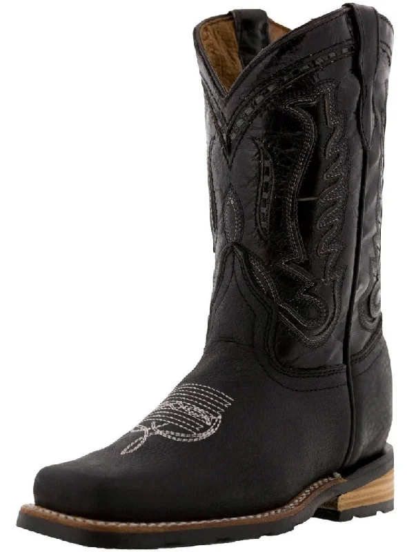 Men's cowboy boots in a dark brown leatherKids Black Genuine Leather Western Cowboy Boots - Square Toe Men's cowboy boots in a dark brown leatherKids Black Genuine Leather Western Cowboy Boots - Square Toe