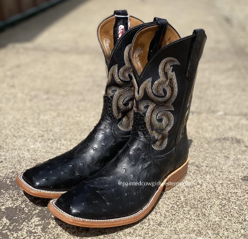 Men's cowboy boots with a decorative inlayRios of Mercedes Men's Black Full Quill Ostrich Western Boot R9003 Men's cowboy boots with a decorative inlayRios of Mercedes Men's Black Full Quill Ostrich Western Boot R9003