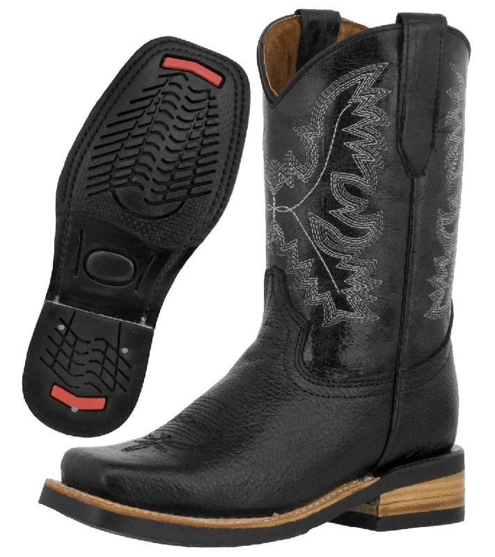 Alligator - print men's cowboy boots for a bold lookKids Unisex Grain Leather Western Wear Rodeo Boots Black Square Toe Botas Alligator - print men's cowboy boots for a bold lookKids Unisex Grain Leather Western Wear Rodeo Boots Black Square Toe Botas