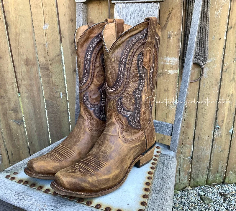 Men's cowboy boots with a pull - on strapCorral Men's Distressed Brown Narrow Square Toe Cowboy Boots A3479