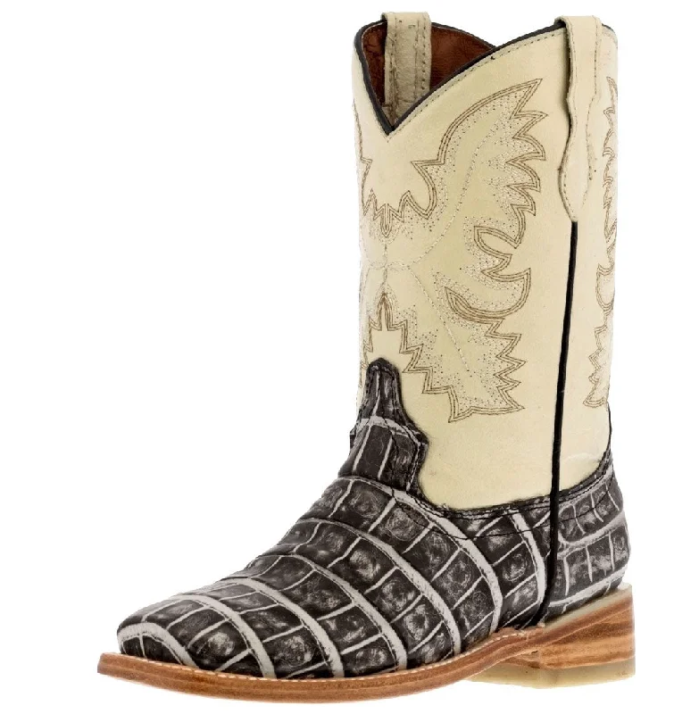Men's cowboy boots with a distressed leather finishKids Unisex Western Boots Alligator Pattern Leather Off White Square Toe Botas Men's cowboy boots with a distressed leather finishKids Unisex Western Boots Alligator Pattern Leather Off White Square Toe Botas