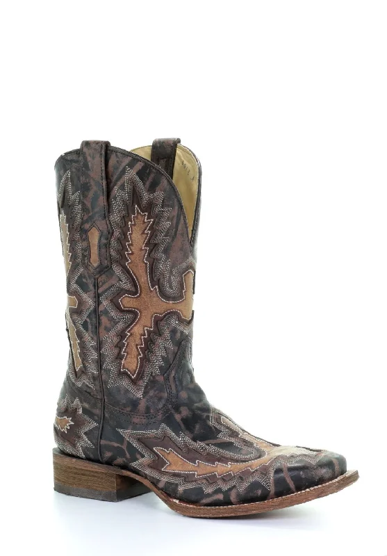 Men's cowboy boots with a heel guardCorral Boots Mens Leather Tan Inlay Chocolate Square Toe Cowboy Men's cowboy boots with a heel guardCorral Boots Mens Leather Tan Inlay Chocolate Square Toe Cowboy