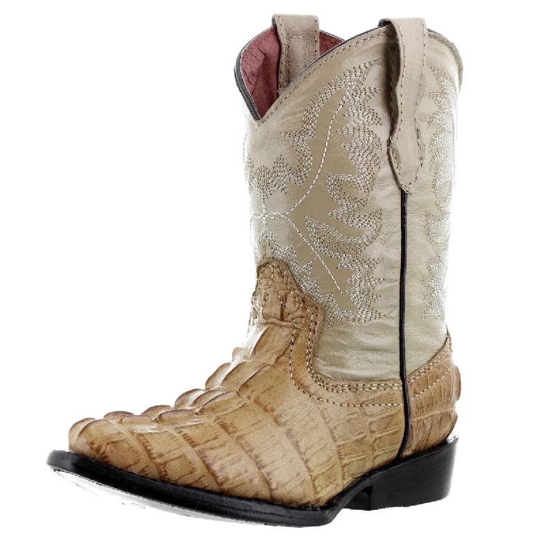 Men's cowboy boots with a silver - toned buckleKids Sand Alligator Tail Print Leather Cowboy Boots J Toe Men's cowboy boots with a silver - toned buckleKids Sand Alligator Tail Print Leather Cowboy Boots J Toe