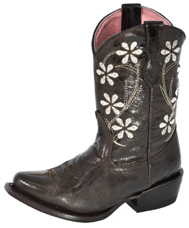 Men's cowboy boots with a leather sole for a classic lookKids FLWR Dark Brown Western Cowboy Boots Floral Leather - Snip Toe Men's cowboy boots with a leather sole for a classic lookKids FLWR Dark Brown Western Cowboy Boots Floral Leather - Snip Toe