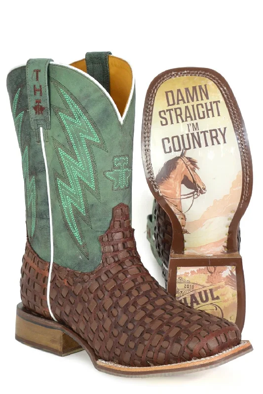 Men's cowboy boots with a scalloped edgeTin Haul Mens Tangled Country Brown Leather Cowboy Boots Men's cowboy boots with a scalloped edgeTin Haul Mens Tangled Country Brown Leather Cowboy Boots