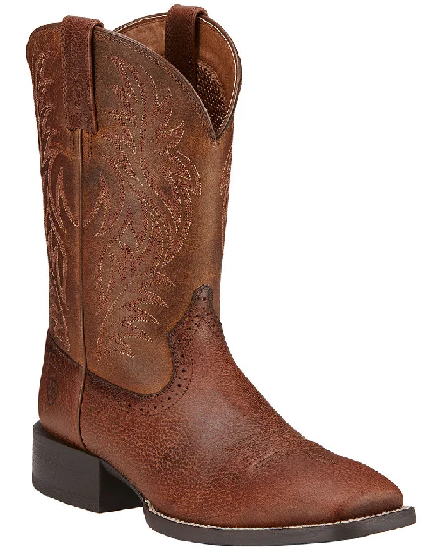Men's cowboy boots with a tooled leather designMens  Sport Wide Square Toe Boots