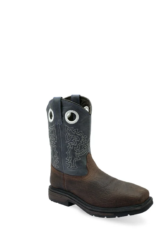 Men's cowboy boots with a snake - skin textureOld West Mens Work Dark Brown/Pillow Blue Leather Cowboy Boots Men's cowboy boots with a snake - skin textureOld West Mens Work Dark Brown/Pillow Blue Leather Cowboy Boots
