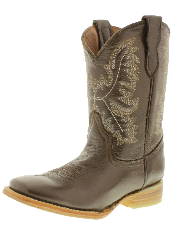 Men's cowboy boots in a dark brown leatherKids Barcelona Brown Solid Leather Western Cowboy Boots - Square Toe Men's cowboy boots in a dark brown leatherKids Barcelona Brown Solid Leather Western Cowboy Boots - Square Toe