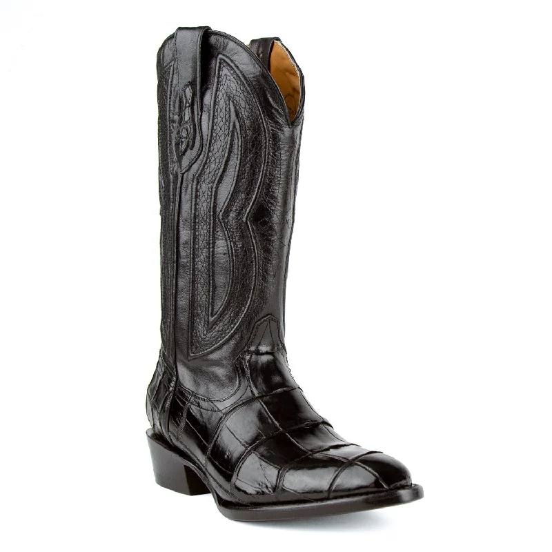 Men's cowboy boots with a pull - on strapFerrini Mens Black Leather Alligator Belly R-Toe Stallion Cowboy Boots