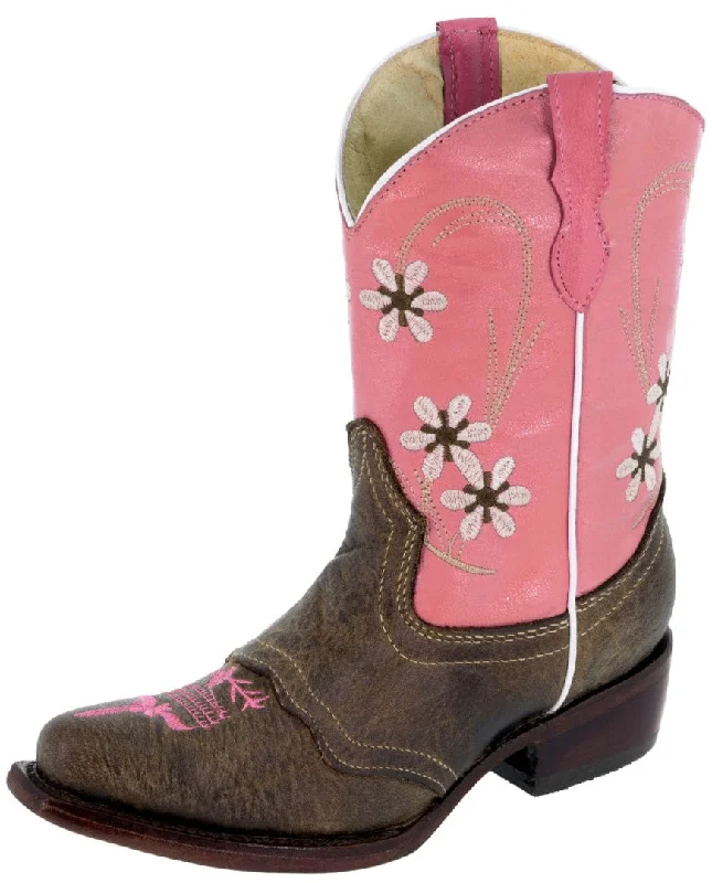 Men's cowboy boots with a suede shaftGirls Kids Pink 2 & Brown Floral Embroidered Cowgirl Boots Snip Toe Men's cowboy boots with a suede shaftGirls Kids Pink 2 & Brown Floral Embroidered Cowgirl Boots Snip Toe