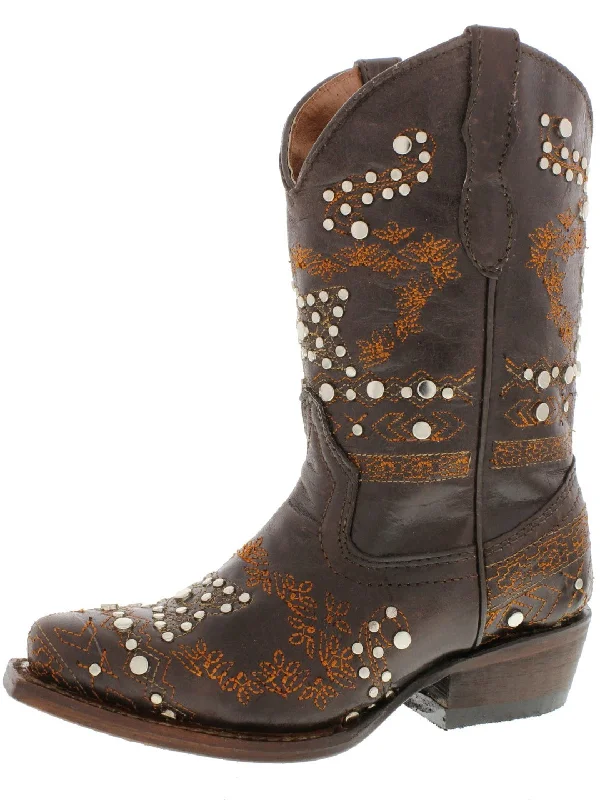 Alligator - print men's cowboy boots for a bold lookKids Pescara Brown Western Cowboy Boots Leather - Snip Toe Alligator - print men's cowboy boots for a bold lookKids Pescara Brown Western Cowboy Boots Leather - Snip Toe