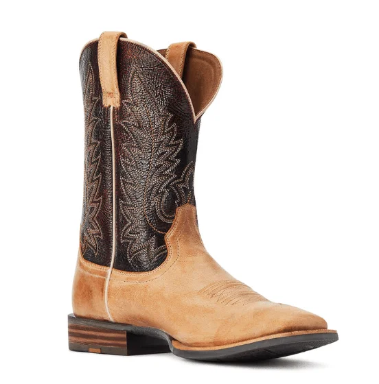 Men's cowboy boots with a leather sole for a classic lookAriat Men's Riding High Tan & Brick Square Toe Cowboy Boot 10042469 Men's cowboy boots with a leather sole for a classic lookAriat Men's Riding High Tan & Brick Square Toe Cowboy Boot 10042469