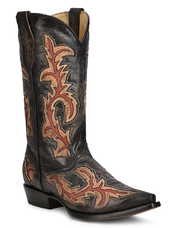 Men's cowboy boots with a suede shaftMen's Inlay & Embroidery Western Boots