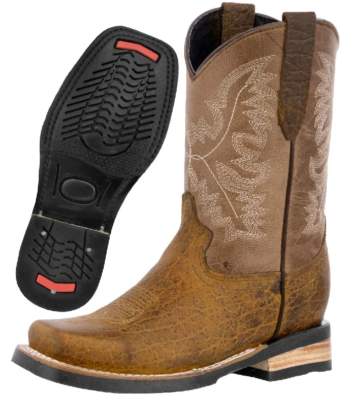 Men's cowboy boots with a leather sole for a classic lookKids Unisex Grain Leather Western Wear Boots Honey Brown Square Toe Botas Men's cowboy boots with a leather sole for a classic lookKids Unisex Grain Leather Western Wear Boots Honey Brown Square Toe Botas
