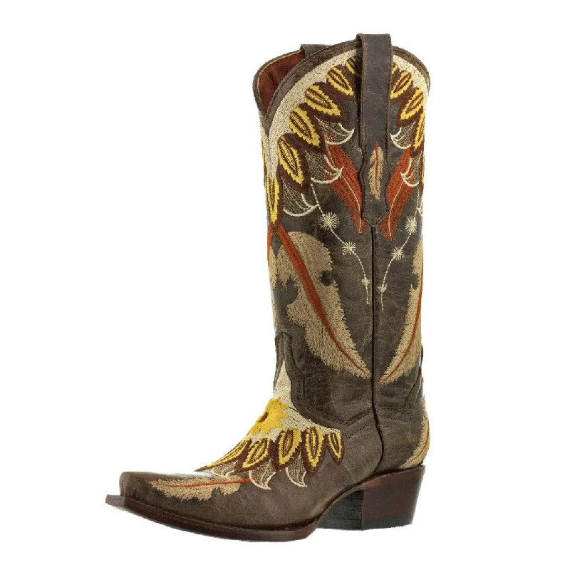 Men's cowboy boots with a snake - skin textureWomens Plumaje Brown Leather Cowboy Boots - Snip Toe Men's cowboy boots with a snake - skin textureWomens Plumaje Brown Leather Cowboy Boots - Snip Toe