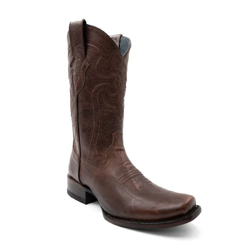 Men's cowboy boots with a silver - toned buckleFerrini Mens Wyatt D-Toe Chocolate Leather Cowboy Boots Men's cowboy boots with a silver - toned buckleFerrini Mens Wyatt D-Toe Chocolate Leather Cowboy Boots