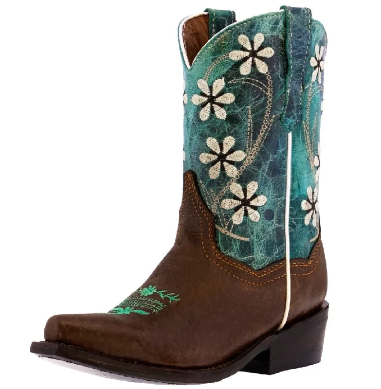 Men's cowboy boots with a snake - skin textureKids Western Boots Flower Embroidered Leather Teal Brown Snip Toe Botas Men's cowboy boots with a snake - skin textureKids Western Boots Flower Embroidered Leather Teal Brown Snip Toe Botas