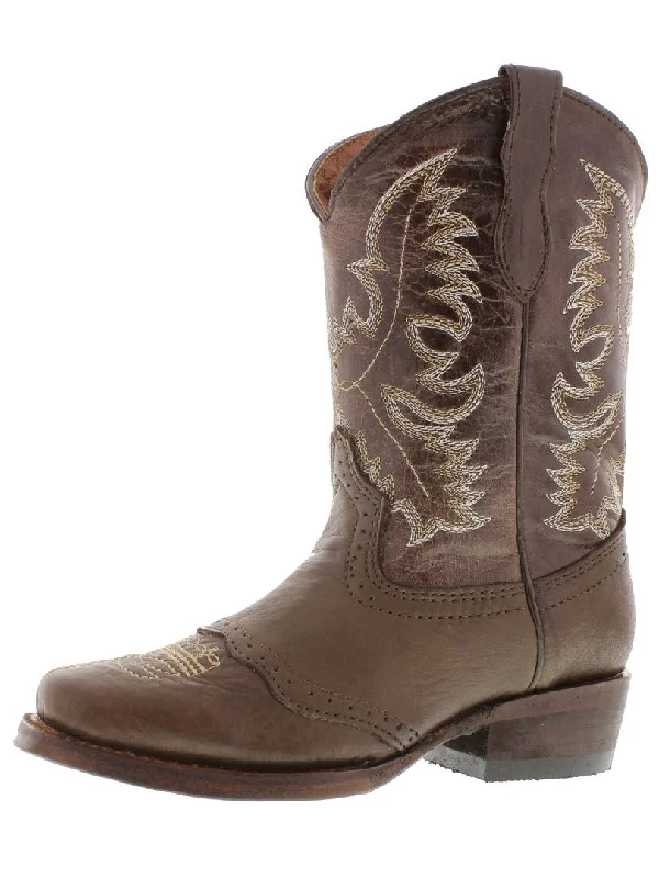 Men's cowboy boots with a distressed leather finishKids Grizzly Soft Brown Western Cowboy Boots Leather - Square Toe Men's cowboy boots with a distressed leather finishKids Grizzly Soft Brown Western Cowboy Boots Leather - Square Toe