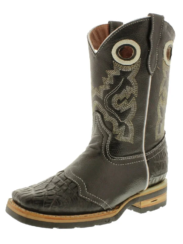 Men's cowboy boots with a spur ledgeKids Black Crocodile Belly Print Cowboy Boots - Square Toe Men's cowboy boots with a spur ledgeKids Black Crocodile Belly Print Cowboy Boots - Square Toe