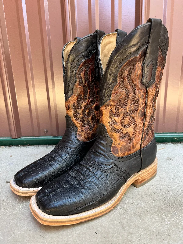 Men's cowboy boots with a snake - skin textureCorral Men's Black Caiman Overlay Wide Square Toe Cowboy Boots A4282 Men's cowboy boots with a snake - skin textureCorral Men's Black Caiman Overlay Wide Square Toe Cowboy Boots A4282