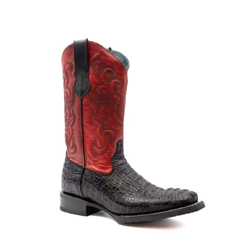 Men's cowboy boots with a decorative inlayFerrini Mens Stampede S-Toe Black Leather Caiman Cowboy Boots Men's cowboy boots with a decorative inlayFerrini Mens Stampede S-Toe Black Leather Caiman Cowboy Boots