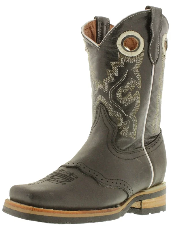 Alligator - print men's cowboy boots for a bold lookKids Black Real Leather Western Cowboy Boots - Square Toe Alligator - print men's cowboy boots for a bold lookKids Black Real Leather Western Cowboy Boots - Square Toe