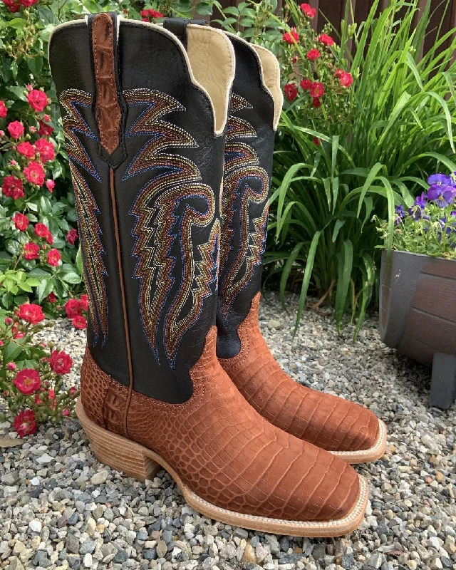 Men's cowboy boots with a leather sole for a classic lookR. Watson Men's Cognac Sueded Nile Crocodile Cowboy Boots RW9012 Men's cowboy boots with a leather sole for a classic lookR. Watson Men's Cognac Sueded Nile Crocodile Cowboy Boots RW9012