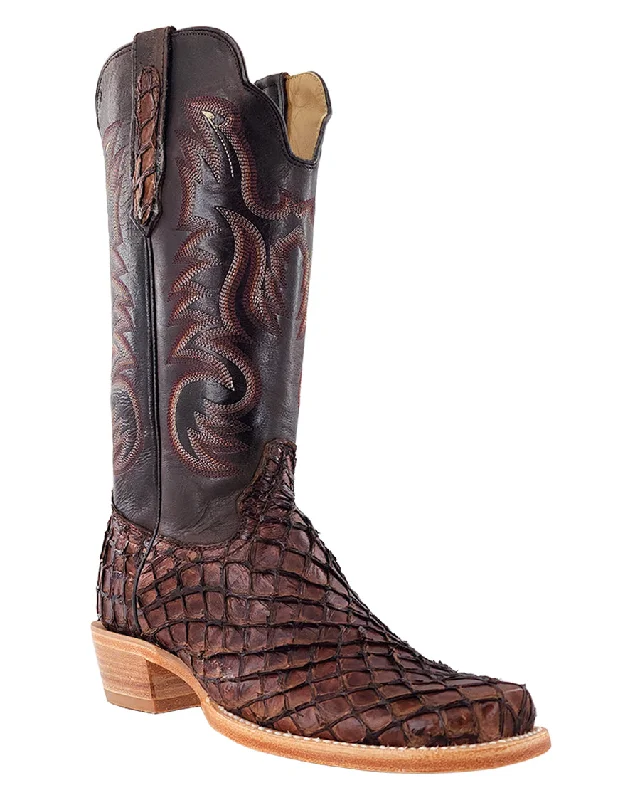 Men's cowboy boots with a tooled leather designMen's Chocolate Exotic Western Boots