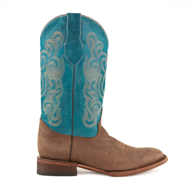 Men's cowboy boots with a decorative inlayFerrini Mens Chocolate/Turquoise Leather S-Toe Hunter Cowboy Boots Men's cowboy boots with a decorative inlayFerrini Mens Chocolate/Turquoise Leather S-Toe Hunter Cowboy Boots