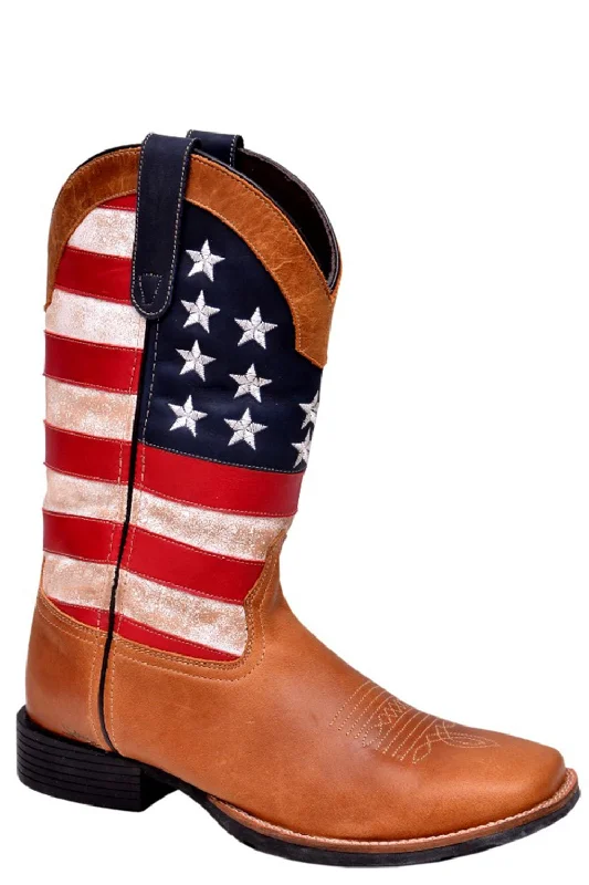Men's cowboy boots with a suede shaftRoper Mens Oiled Tan Leather Patriotism Cowboy Boots Men's cowboy boots with a suede shaftRoper Mens Oiled Tan Leather Patriotism Cowboy Boots
