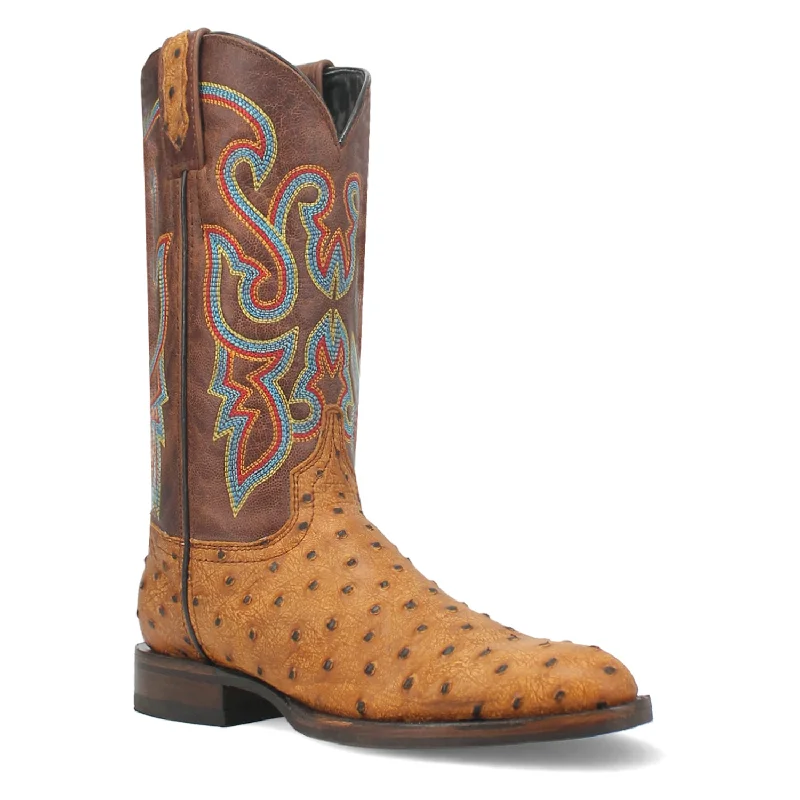Men's genuine leather cowboy boots with a pointed toeDingo Mens Ranger Tan Leather Ostrich Print Cowboy Boots Men's genuine leather cowboy boots with a pointed toeDingo Mens Ranger Tan Leather Ostrich Print Cowboy Boots