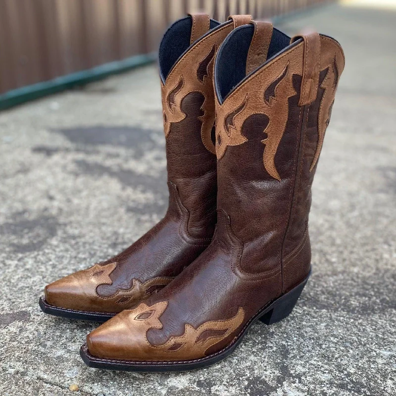 Men's cowboy boots with a rubber sole for tractionLaredo Men's Lyon Overlay Snip Toe Cowboy Boots 6754 Men's cowboy boots with a rubber sole for tractionLaredo Men's Lyon Overlay Snip Toe Cowboy Boots 6754