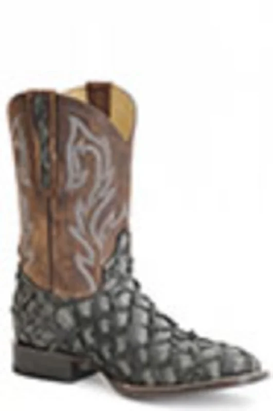 Men's cowboy boots with a snake - skin textureStetson Mens Grey Leather Predator Pirarucu Cowboy Boots Men's cowboy boots with a snake - skin textureStetson Mens Grey Leather Predator Pirarucu Cowboy Boots