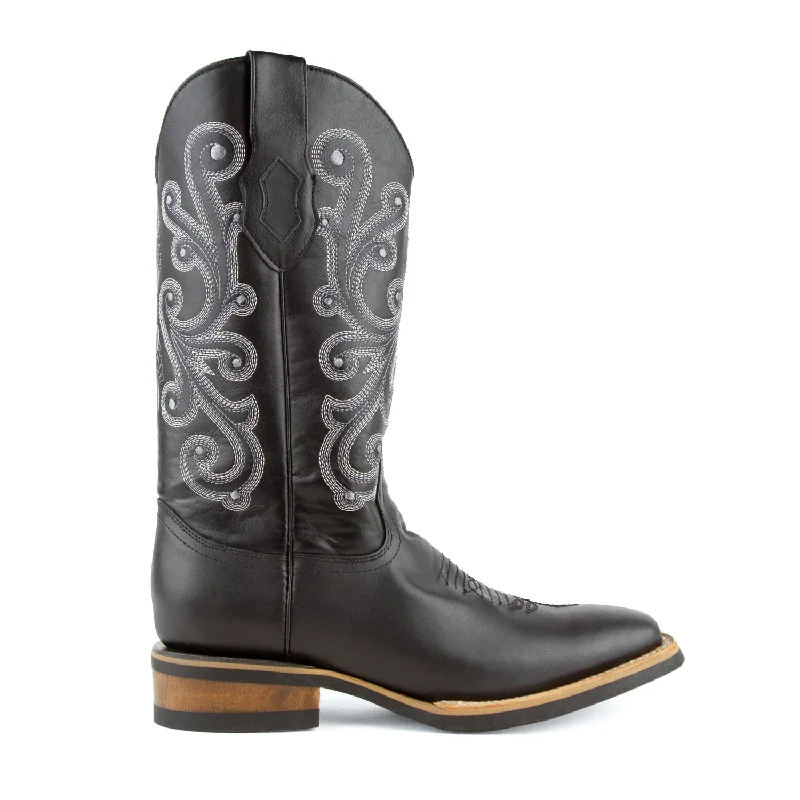 Men's cowboy boots with a pull - on strapFerrini Mens Black Leather French Calf Rubber S-Toe Cowboy Boots