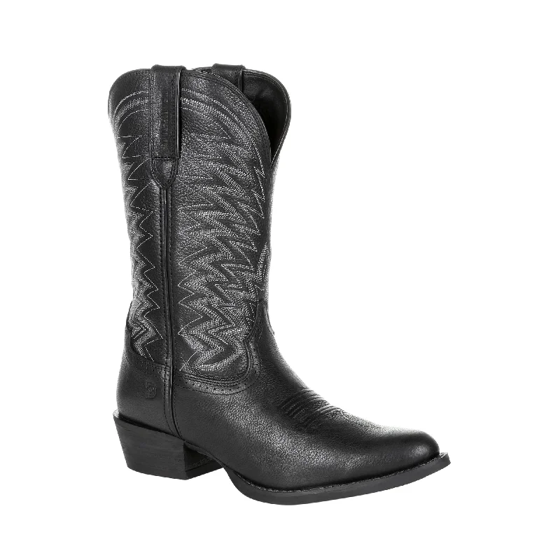 Men's cowboy boots with a concho belt detailDurango Mens Black Onyx Leather Frontier R-Toe Cowboy Boots Men's cowboy boots with a concho belt detailDurango Mens Black Onyx Leather Frontier R-Toe Cowboy Boots