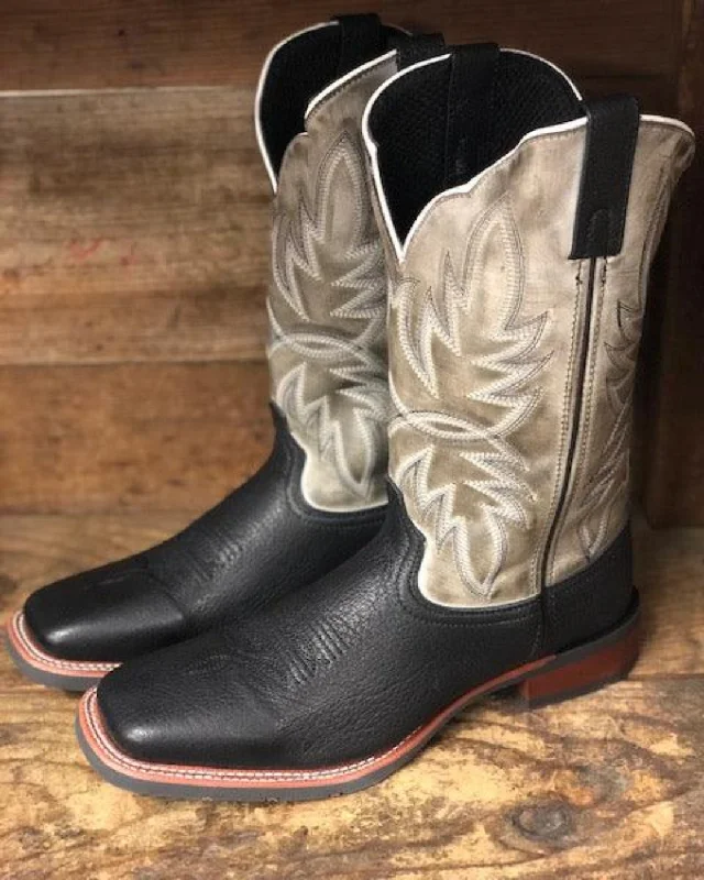 Men's cowboy boots with a high - heeled designLaredo Men's Issac Black & Grey Square Toe Cowboy Boots 7910 Men's cowboy boots with a high - heeled designLaredo Men's Issac Black & Grey Square Toe Cowboy Boots 7910