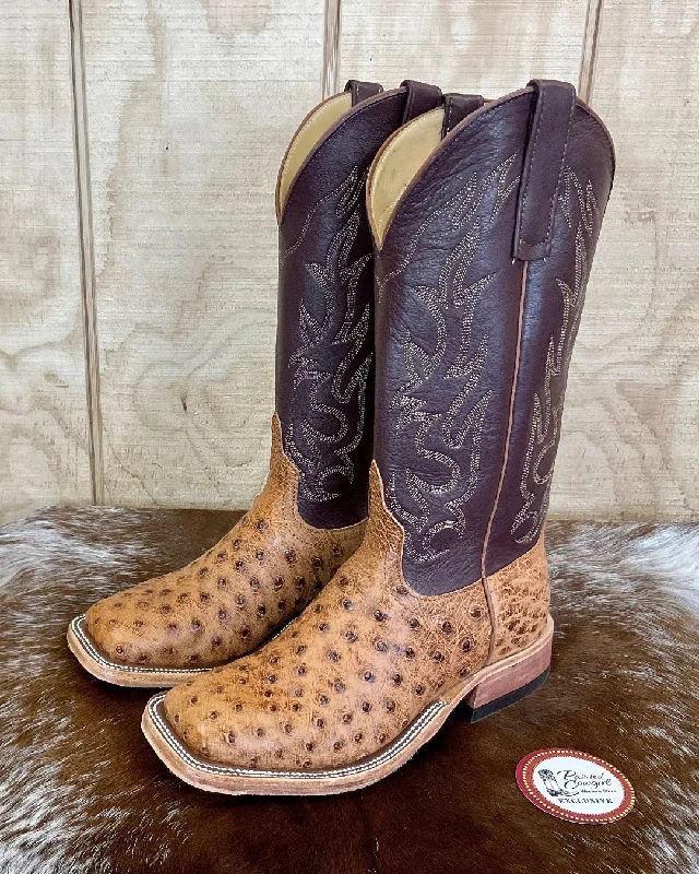 Men's cowboy boots with a concho belt detailAnderson Bean Men's Brandy Bruciato Full Quill Ostrich Square Toe Cowboy Boots 333569