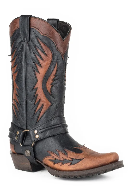 Men's cowboy boots with a high - heeled designStetson Mens Brown Leather Wings Biker Outlaw Cowboy Boots Men's cowboy boots with a high - heeled designStetson Mens Brown Leather Wings Biker Outlaw Cowboy Boots