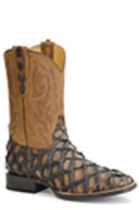Men's cowboy boots with a high - heeled designStetson Mens Tan Leather Predator Pirarucu Cowboy Boots Men's cowboy boots with a high - heeled designStetson Mens Tan Leather Predator Pirarucu Cowboy Boots