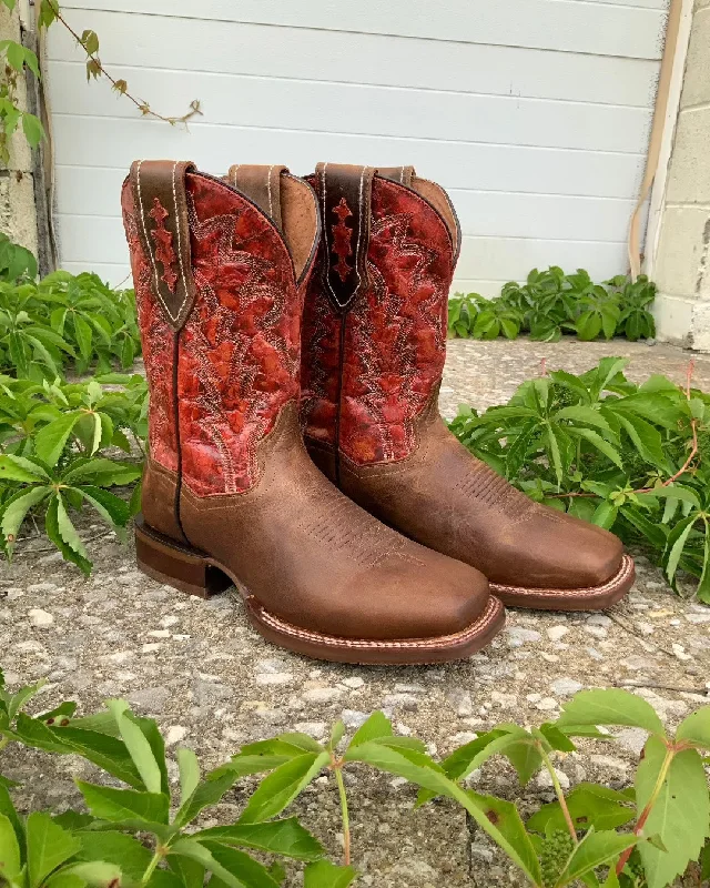 Men's cowboy boots with a scalloped edgeDan Post Men's Killeen Tan & Red Square Toe Cowboy Boots DP4813 Men's cowboy boots with a scalloped edgeDan Post Men's Killeen Tan & Red Square Toe Cowboy Boots DP4813