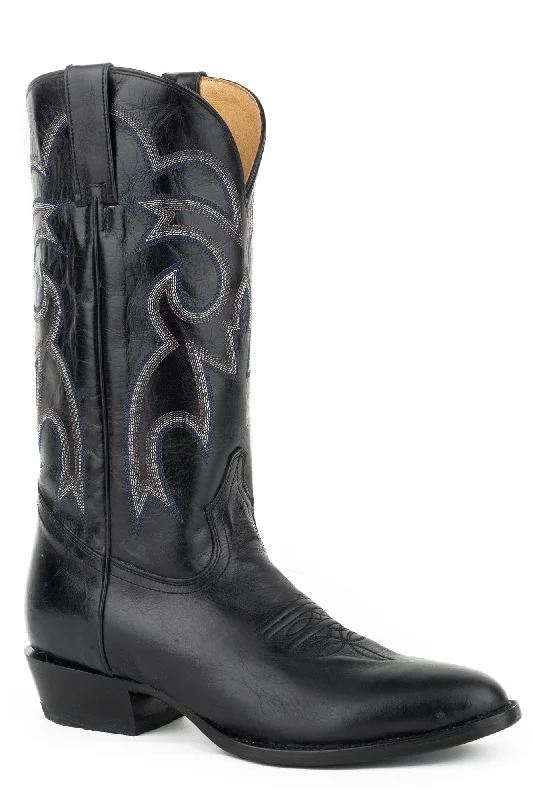 Men's cowboy boots with a scalloped edgeRoper Mens Marbled Black Leather Parker R Toe Cowboy Boots Men's cowboy boots with a scalloped edgeRoper Mens Marbled Black Leather Parker R Toe Cowboy Boots