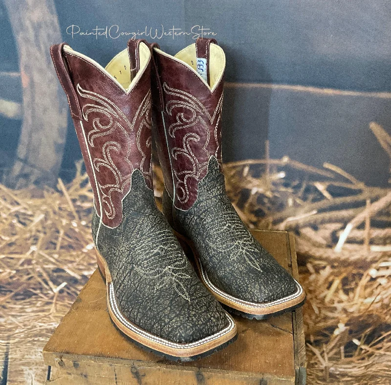 Men's cowboy boots with a scalloped edgeAnderson Bean Men's Brown Safari Cape Buffalo/Burgundy Explosion Square Toe Cowboy Boots 333575 Men's cowboy boots with a scalloped edgeAnderson Bean Men's Brown Safari Cape Buffalo/Burgundy Explosion Square Toe Cowboy Boots 333575